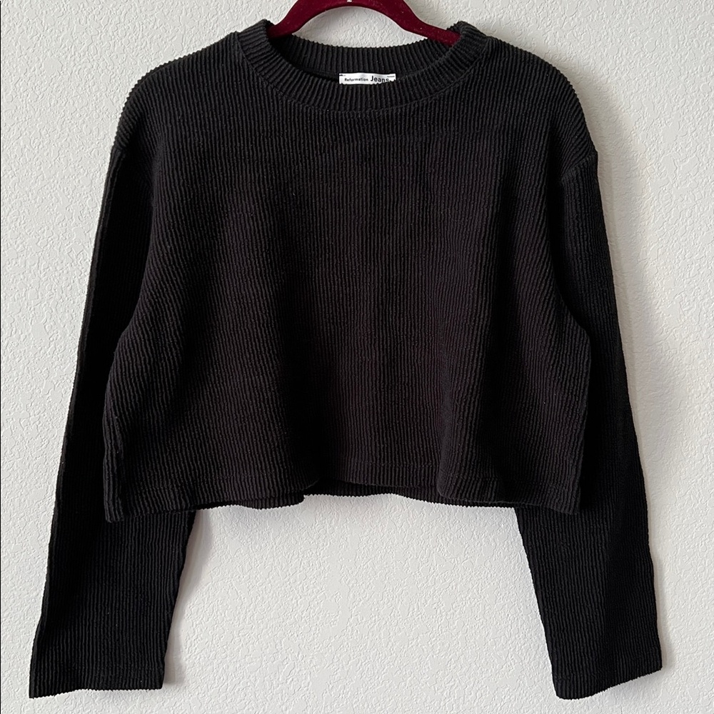 Reformation Jeans Black Ribbed Boxy Cropped Top/Sweater